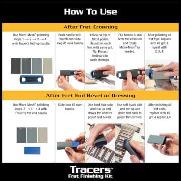 MusicNomad Tracers Fret Erasers 6 pc. Finishing Kit for Sanding, Buffing and Polishing after Fret Crowning, Dressing or Beveling (MN860)