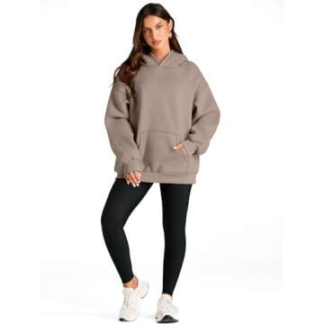 Trendy Queen Womens Oversized Hoodies Fleece Sweatshirts Long Sleeve Sweaters Pullover Fall Outfits Winter Clothes Coffee Grey L