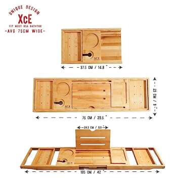 XcE Foldable Bathtub Tray Expandable to 105cm for Luxury Bath, Bath Tray for Bathtub (Bamboo)