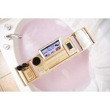 XcE Foldable Bathtub Tray Expandable to 105cm for Luxury Bath, Bath Tray for Bathtub (Bamboo)