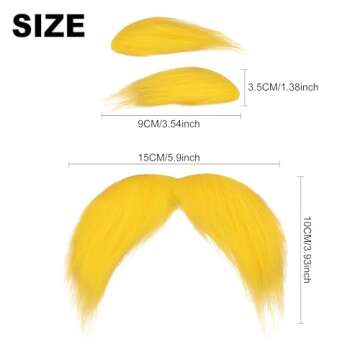 Yellow Mustache and Eyebrows Fake Beard for Kid & Adult, Cosplay Halloween Costume Accessories Funny Party Favor Men Women