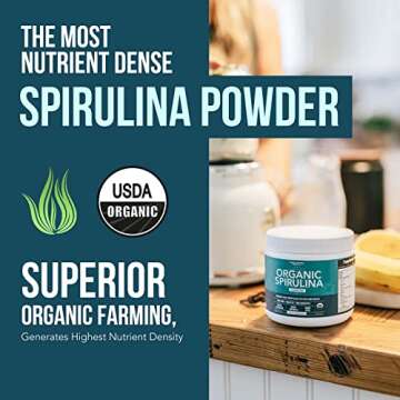 Organic Spirulina Powder - Made with Parry® Spirulina. The Best Spirulina in The World, Highest Nutrient Density - Non-Irradiated, 4 Organic Certifications, Vegan Farming Process (75 Servings - 8 oz.)