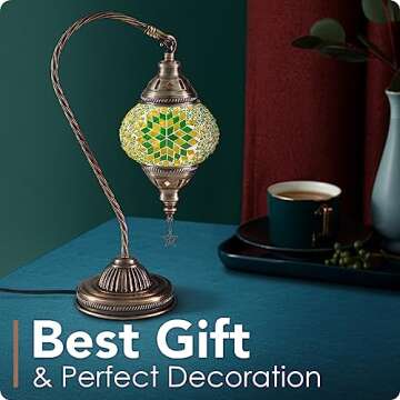 Yarra-Decor Turkish Moroccan Lamp with Bronze Base 3 Color Options Handmade Swan Neck Tiffany Mosaic Glass Bedside Lamps for Bedroom (LED Bulb Included)(6)