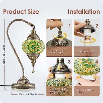 Yarra-Decor Turkish Moroccan Lamp with Bronze Base 3 Color Options Handmade Swan Neck Tiffany Mosaic Glass Bedside Lamps for Bedroom (LED Bulb Included)(6)