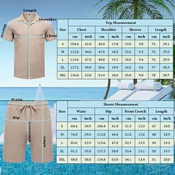 AstoSeu Men's 2 Pieces Shirt Sets Short Sleeve Casual Button Down Summer Fashion Outfits Khaki M