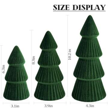 Christmas Decorations Indoor- 3 Pcs Velvet Christmas Tree,Modern Cone Ceramics Christmas Decor Tabletop Winter Home Minimalist for Holiday Entryway Table Mantel Centerpiece(Green)