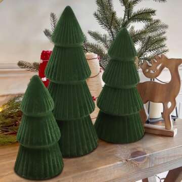 Christmas Decorations Indoor- 3 Pcs Velvet Christmas Tree,Modern Cone Ceramics Christmas Decor Tabletop Winter Home Minimalist for Holiday Entryway Table Mantel Centerpiece(Green)