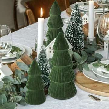 Christmas Decorations Indoor- 3 Pcs Velvet Christmas Tree,Modern Cone Ceramics Christmas Decor Tabletop Winter Home Minimalist for Holiday Entryway Table Mantel Centerpiece(Green)