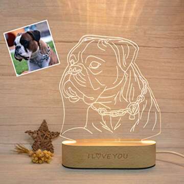 Magic Lunar Romantic Custom 3D Photo Lamp Glass Night Light Handmade Drawing Minimalist Line Art Picture Engraving Illusion Light Up Sign Plaque with Wood Stand, Anniversary Valentines Birthday Gift