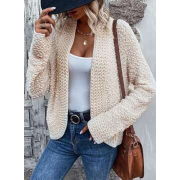 Dokotoo Womens Sweaters 2024 Fashion Oversized Loose Casual Fall Autumn Thick Long Sleeve Open Front Long Cable Knit Cardigans Sweater for Women Winter Popcorn Outerwear Coat Apricot Medium