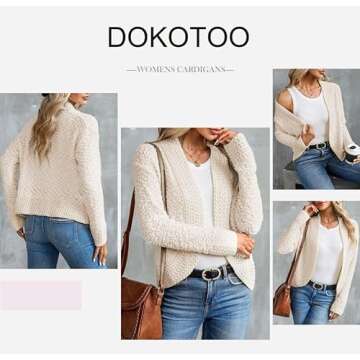 Dokotoo Womens Sweaters 2024 Fashion Oversized Loose Casual Fall Autumn Thick Long Sleeve Open Front Long Cable Knit Cardigans Sweater for Women Winter Popcorn Outerwear Coat Apricot Medium