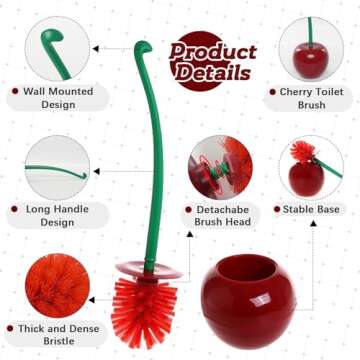 Creative Toilet Brush with Holder Bowl&Long Handle, Household Bathroom Cleaning Tool Cleaner and Base for Storage&Organization, Thick Bristle for Deep Clean-Rust Resistant Leakproof-Red Cherry Shape