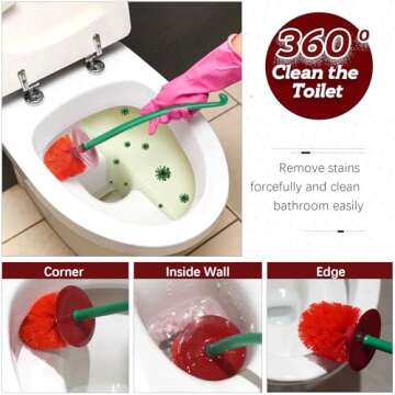 Creative Toilet Brush with Holder Bowl&Long Handle, Household Bathroom Cleaning Tool Cleaner and Base for Storage&Organization, Thick Bristle for Deep Clean-Rust Resistant Leakproof-Red Cherry Shape