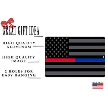 Rogue River Tactical Thin Blue Red Line Police Officer & Firefighter Flag Metal Tin Sign Wall Decor Man Cave Bar Support PD FD Subdued