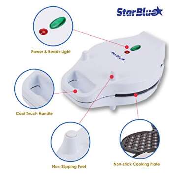 Hong Kong Egg Waffle Maker by StarBlue with BONUS recipe e-book - Make Hong Kong Style Bubble Egg Waffle in 5 minutes AC 120V, 60Hz 760W