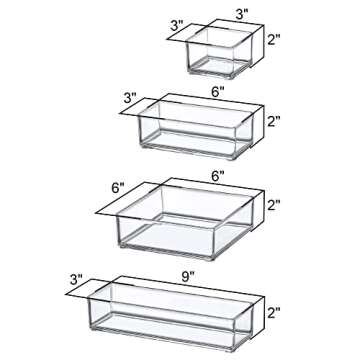 Amazing Abby - QuickSort - Plastic Stackable Organizers (8-Piece Set) for Vanity and Desk Drawer, Perfect Storage Solution for Beauty Products, Office Supplies, Decorative Items, and More