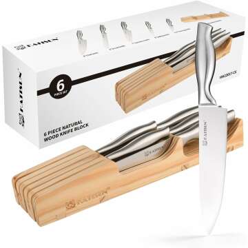 Kitchen Knife Set, 6 Pieces Knife Block Sets with Pine Knives Drawer Organizer, Perfect for Home and Chefs, Premium Knife Holder, Gift for Holiday and Housewarming