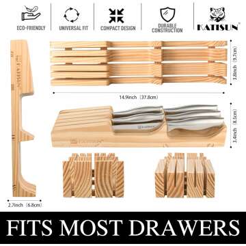 Kitchen Knife Set, 6 Pieces Knife Block Sets with Pine Knives Drawer Organizer, Perfect for Home and Chefs, Premium Knife Holder, Gift for Holiday and Housewarming