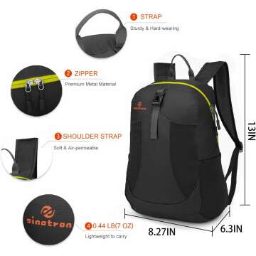 Lightweight Sinotron 22L Hiking Backpack for Travel