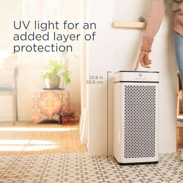 Medify MA-40 UV Light Air Purifier with True HEPA H14 Filter | 1,793 ft² Coverage in 1hr for Wildfires Smoke, Odors, Pollen, Pets | Quiet 99.9% Removal to 0.1 Microns | White, 1-Pack