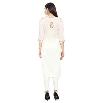 Ada Indian Hand Embroidered Chikankari Cotton Kurta Kurti with Trouser Set for Women A811226 (White, XL)