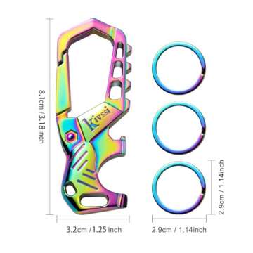 Heavy duty metal keychains, Carabiner clip Car key chains,Fashion family keychain bottle opener and 3 Key Rings suitable for men and women.（Multicolor-1pcs）