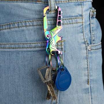 Heavy duty metal keychains, Carabiner clip Car key chains,Fashion family keychain bottle opener and 3 Key Rings suitable for men and women.（Multicolor-1pcs）