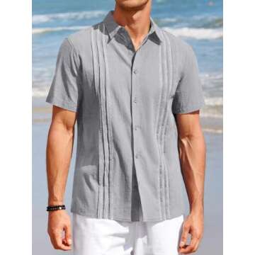 Mens Short Sleeve Guayabera Shirts Linen Cotton Button Down Mexican Embroidered Cuban Wedding Shirt Summer Tops