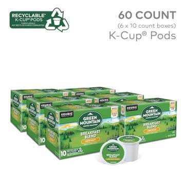 Green Mountain Coffee Roasters Breakfast Blend, Keurig Single Serve K-Cup Pods, Light Roast Coffee, 60 Count, (6 Packs of 10)