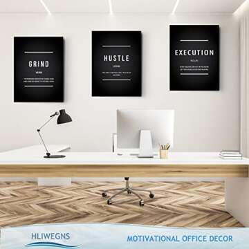 HLIWEGNS Inspirational Large Wall Art, Motivational Office Decor Minimalist Grind Hustle Execution Canvas Painting Picture Positive Quotes Affirmation Gallery Poster Decor for Bedroom Leadership Gift,