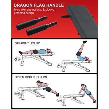 YOUTEN 1000 LB Weight Bench Heavy Capacity | 9-4-4 Almost 90° Adjustable Incline Decline Exercise Bench Press for Home Gym More Stable and Durable | Foldable Training Lifting Bench | Dragon Flag Handle for Abdominal Arm Workout 11