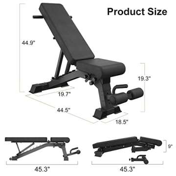 YOUTEN 1000 LB Weight Bench Heavy Capacity | 9-4-4 Almost 90° Adjustable Incline Decline Exercise Bench Press for Home Gym More Stable and Durable | Foldable Training Lifting Bench | Dragon Flag Handle for Abdominal Arm Workout 11