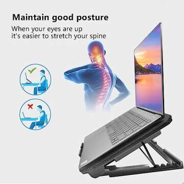 Laptop Cooling Pad, Cooler Pad Chill Mat 2 Quiet Fans LED Lights and 2 USB Ports 5 Height & with Adjustable Speed Mounts Metal Mesh Design, for 9"-17" Laptops（Black）