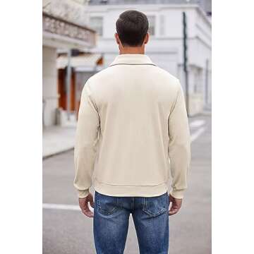 COOFANDY Mens Quarter Polo Mock Neck Corduroy Pullover Casual Solid Sweatshirt Beige