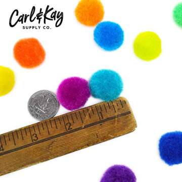 Carl & Kay [300 Pcs] 250 1 Inch Pom Poms & 50 Googly Eyes - Craft Pom Pom Balls - Pompoms for Crafts - Pom Pom for Crafts in Bright & Bold Assorted Colors - Large Pom Poms Arts and Crafts