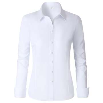 CUNLIN White Button Down Shirt Women Cotton Long Sleeve Dress Work Shirts Collared Buttons up Western Womens Fashion Tops Blouses & Button-Down Blouse top Dressy Business Casual Outfits White Size M