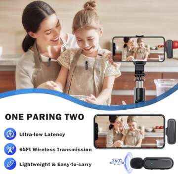 Professional Wireless Lavalier Microphone for iPhone iPad Android PC with Adapter Included, Noise Reduction Clip on Lapel Mic with Charging Case for YouTube, Recording, Vlog, Tiktok, Live Streaming