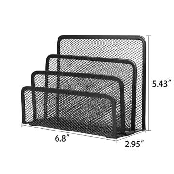 Wishacc Desk Mail Organizer - Small Metal Mesh Document Holder for Desktop