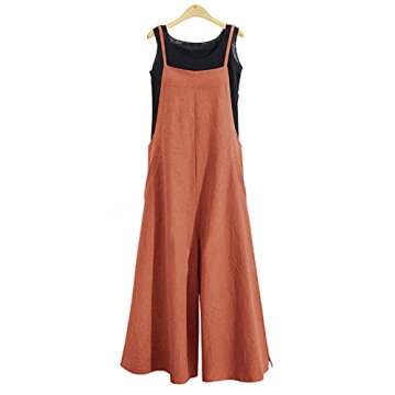 YESNO Women Casual Loose Boyfriend Bib Pants Summer Wide Leg Cotton Jumpsuits Rompers with Pockets XS-5X (S PZZTYP2 Rust)