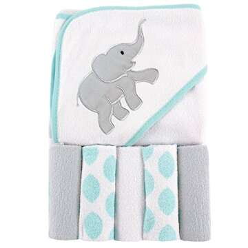 Luvable Friends Baby Hooded Towel & Washcloth Set - Ikat Elephant