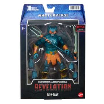 Masters of the Universe Masterverse Collection, Mer-Man, 7-in Motu Battle Figures for Storytelling Play and Display, Gift for Kids Age 6 and Older and Adult Collectors