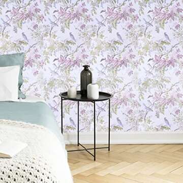 Arthome 17×120inch Peel and Stick Wallpaper Self Adhesive Birds Floral Contact Paper Wall Paper Removable Decorative Vinyl for Room and Furniture Decoration