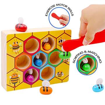 WOOD CITY Toddler Fine Motor Skills Toys, Bee to Hive Matching Game, Wooden Color Sorting Toy for Toddler 2 3 Years Old, Montessori Preschool Learning Toys Gift for Children