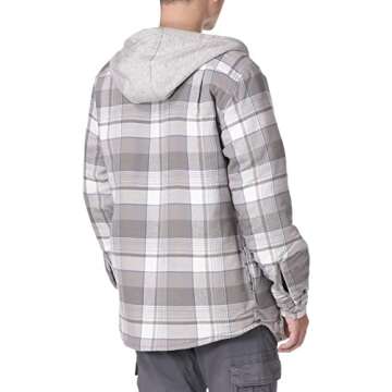 Wrangler Authentics Men's Long Sleeve Quilted Lined Flannel Shirt Jacket with Hood, Gray, Small