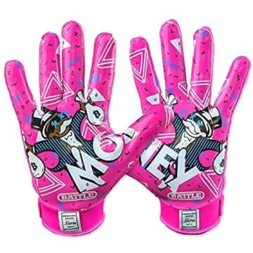 Battle Sports Money Man 2.0 Wide Receiver Football Gloves - Adult and Youth Football Gloves - Ultra Grip Gloves - Adult Large, Neon Pink