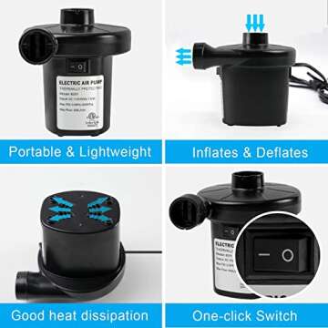 ONG NAMO Electric Air Pump for Inflatables, Quick Plug in Pump with 3 Nozzles for Air Mattress Inflatable Electric Pool Air Pump Float Pump AC Pump 130W