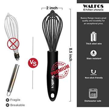 Walfos Silicone & Stainless Steel Whisk, 8.5"