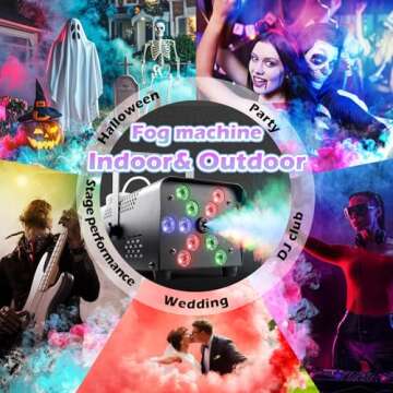 Fog Machine Smoke Halloween Party: 2024 Upgraded with 13 Colorful 12 Led Lights-500W 3000CFM Fog with Wireless Remote for Wedding DJ Stage Effect