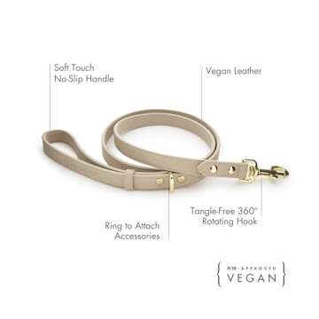 NINA WOOF Leather Dog Leash - Cupertino - Beige Slim Leash with Reinforced Hardware, European Design Soft Dog Collars, Harnesses & Leashes, 4ft