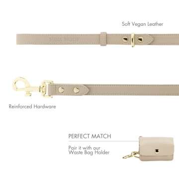 NINA WOOF Leather Dog Leash - Cupertino - Beige Slim Leash with Reinforced Hardware, European Design Soft Dog Collars, Harnesses & Leashes, 4ft